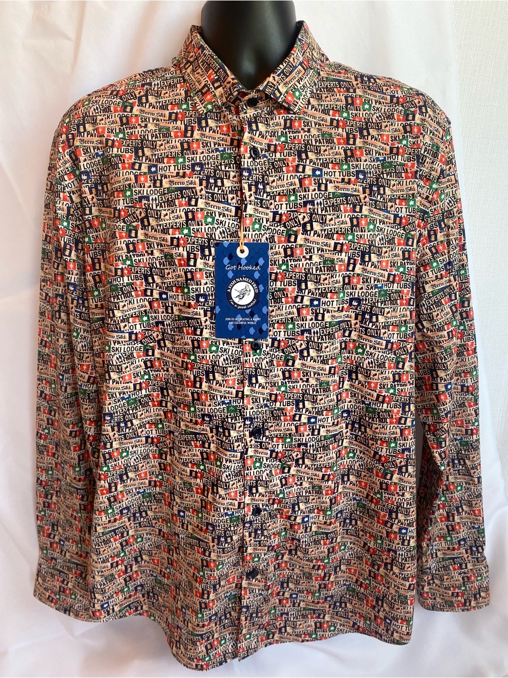 NWT A Fish Named Fred L Men Slopesboard Sand Ski Patrol Button Up Flip Cuffs